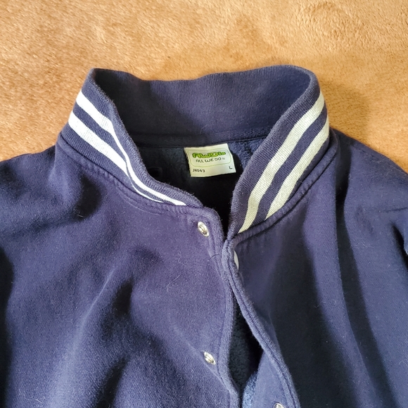 Navy Blue Varsity Jacket for Men with Grey Sleeves - Picture 5 of 9